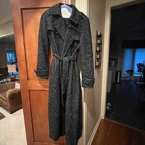 Michael Kors Black and Gray Herringbone Wool Blend Trench Coat